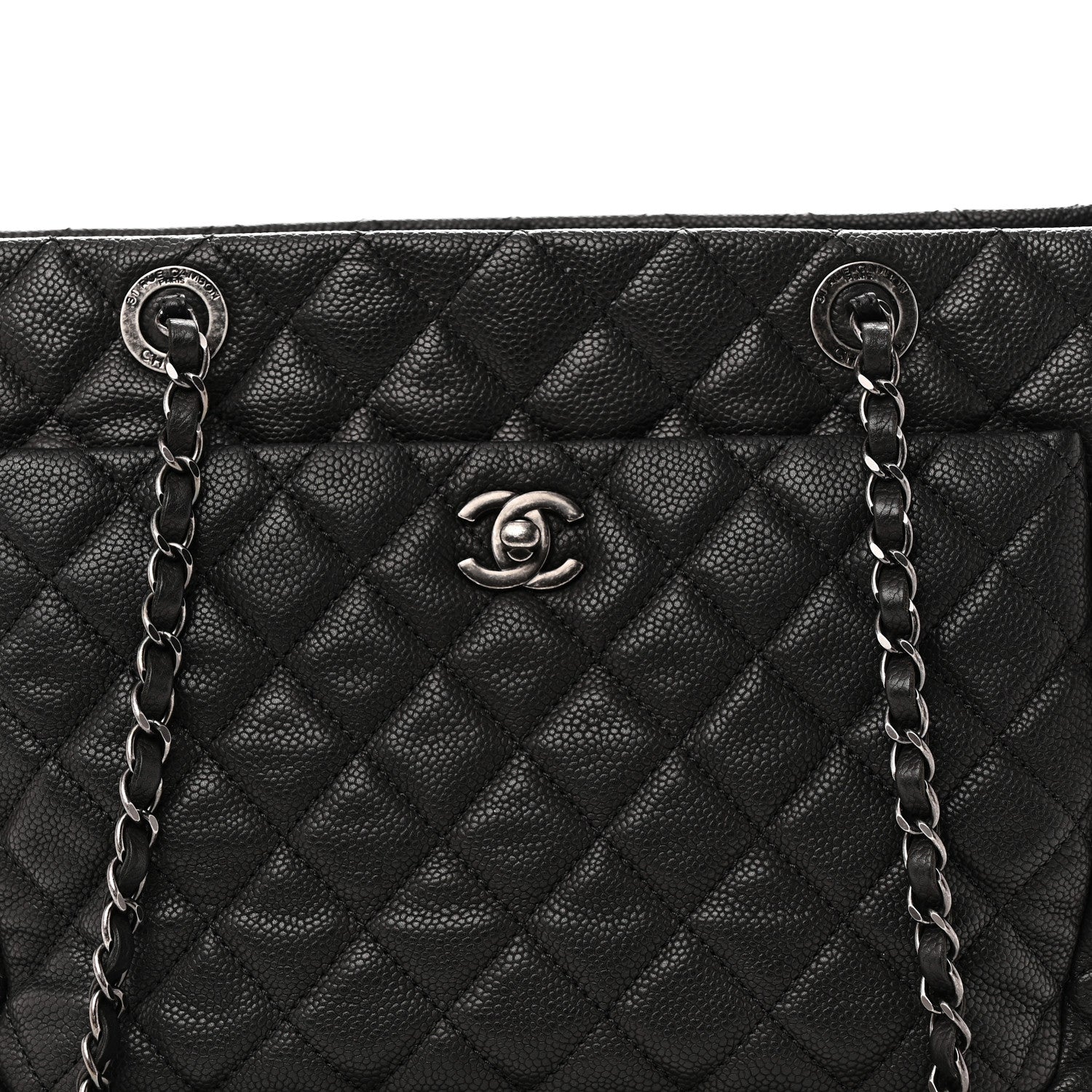 Caviar Quilted Shopping Tote Black Black