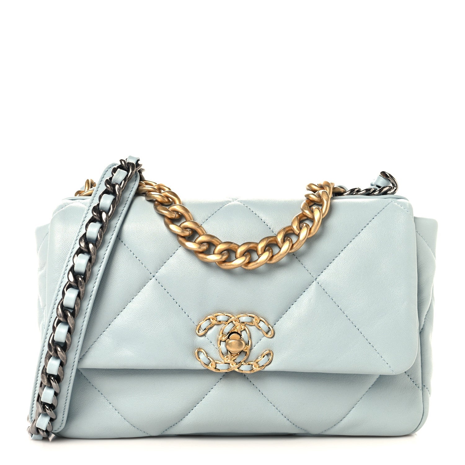 Lambskin Quilted Medium Chanel 19 Flap Light Blue