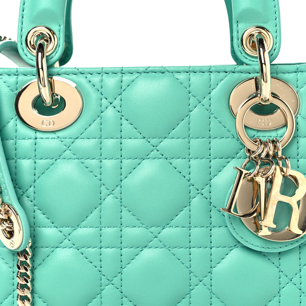 Lambskin Cannage Mini Lady Dior Aquamarina