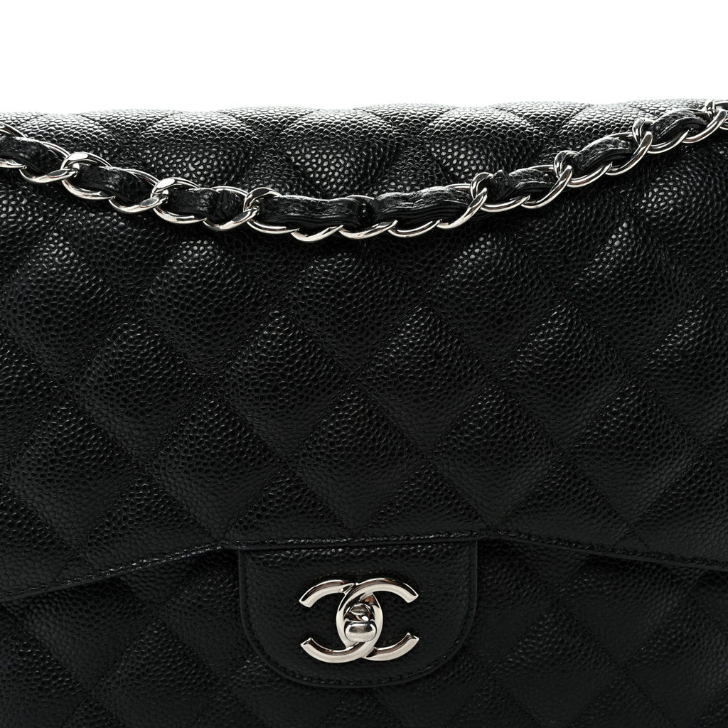 Caviar Quilted Jumbo Double Flap Black