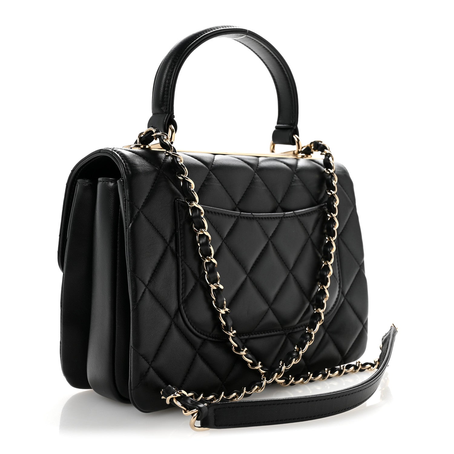 Lambskin Quilted Small Trendy CC Dual Handle Flap Bag Black