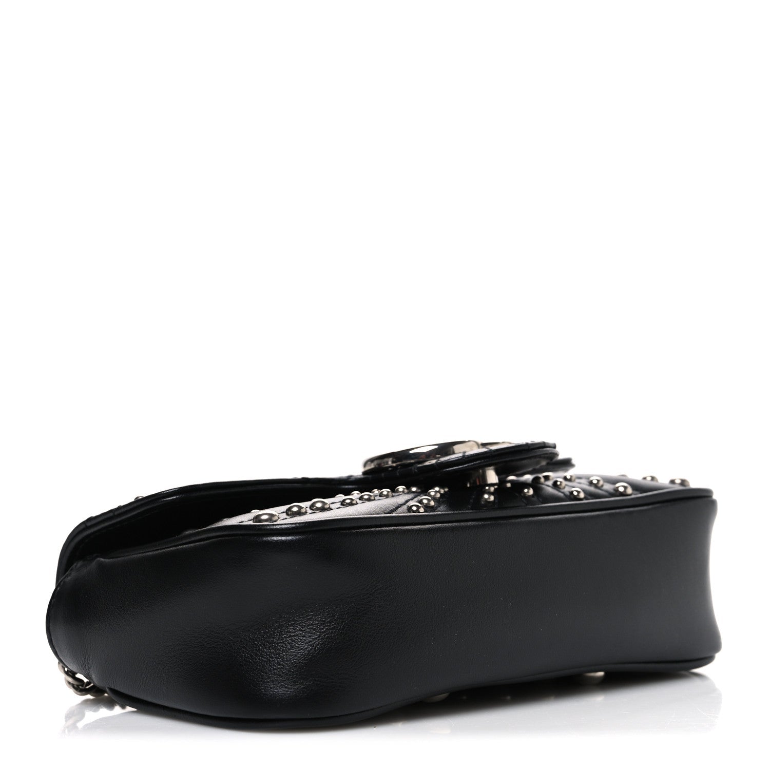 Calfskin Matelasse Studded Super Mini GG Marmont Shoulder Bag Black