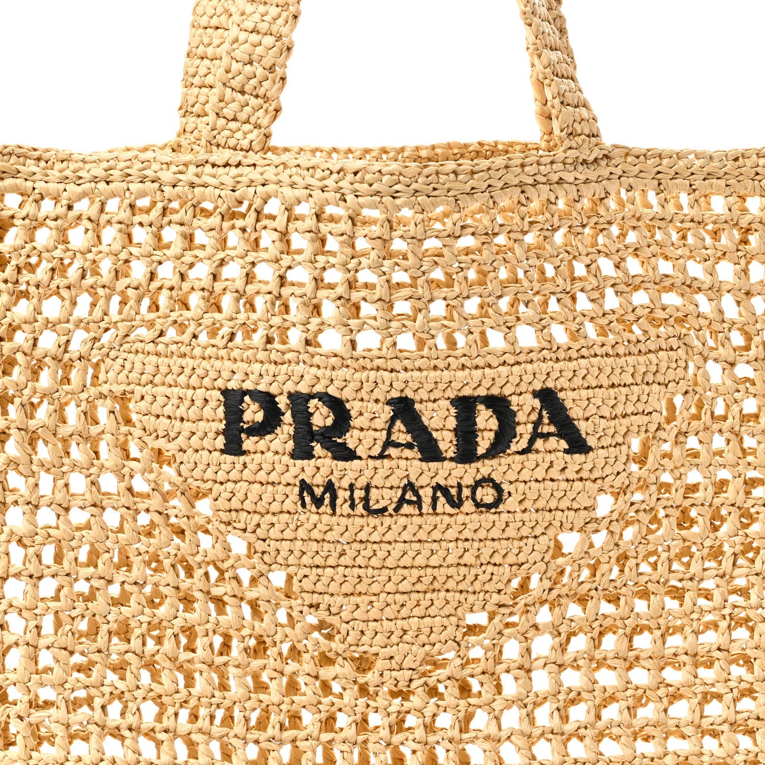 Yarn Raffia Effect Crochet Logo Embroidered Tote Bag Naturale