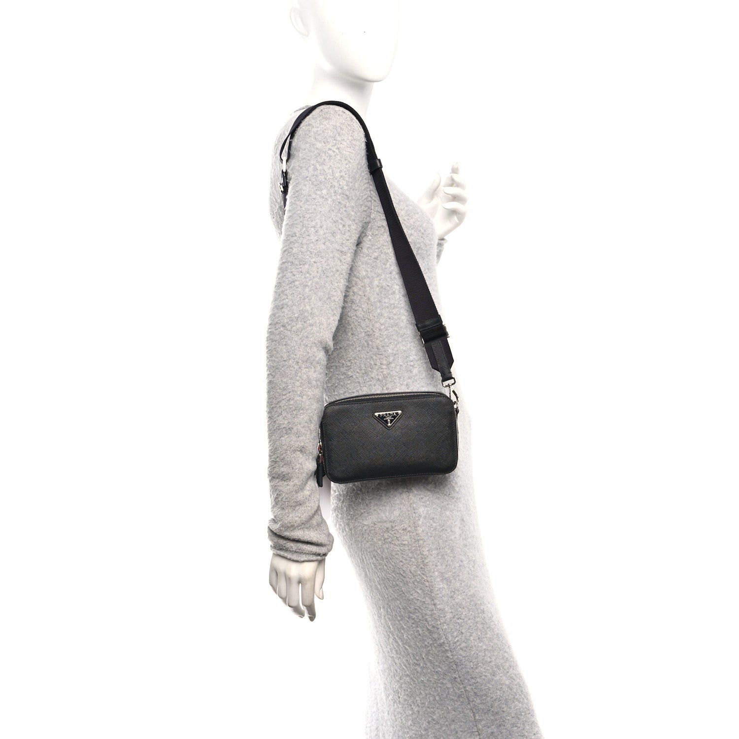 Saffiano Travel Small Brique Crossbody Bag Black