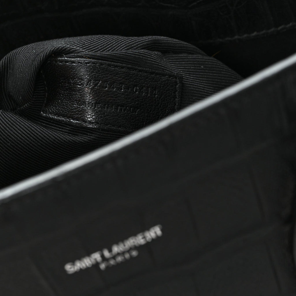 Calfskin Crocodile Embossed Large Sac De Jour Carryall Black
