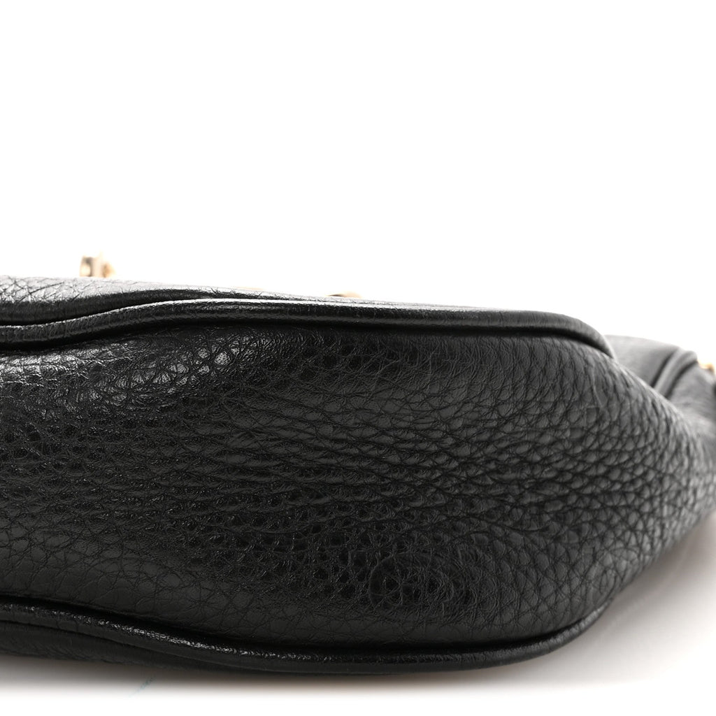 GG Grainy Calfskin Emblem Small Half Moon Shoulder Bag Black