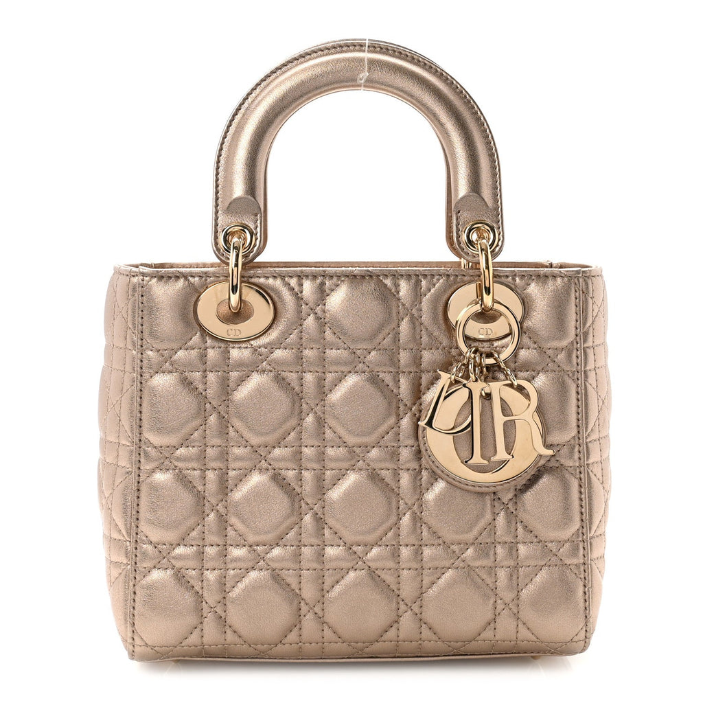 Metallic Lambskin Cannage Small My ABCDior Lady Dior Gold