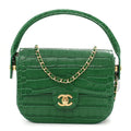 Calfskin Crocodile Embossed Turn Around Mini Flap Emerald