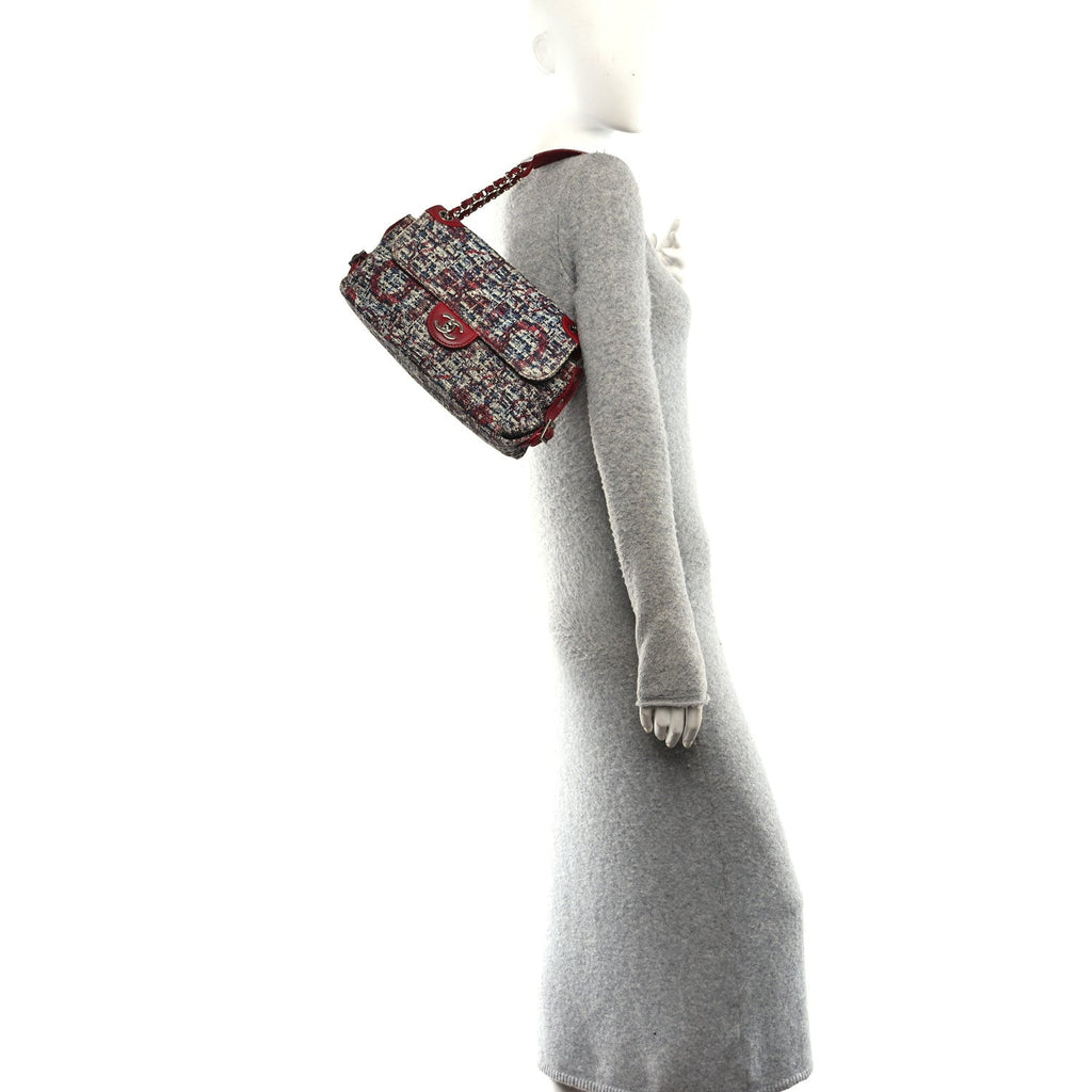 Tweed Lambskin Flap Blue Red