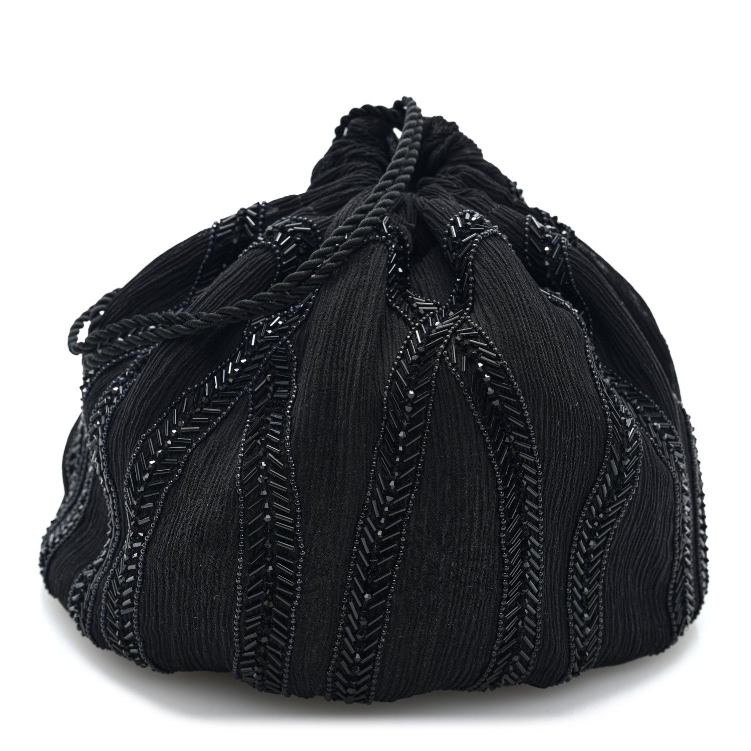 Chiffon Silk Crepe Beaded Pochon Broderie Bag Black