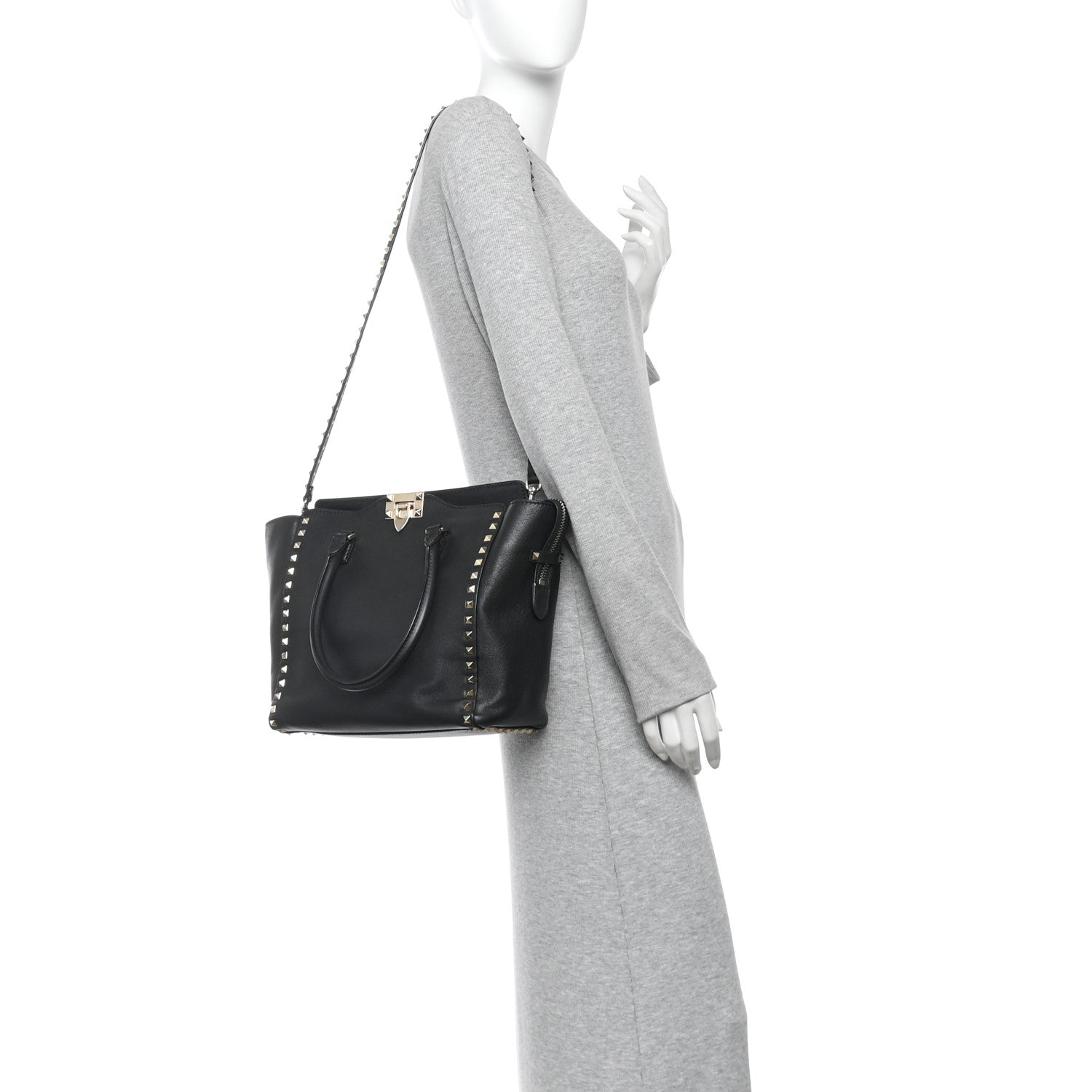 Vitello Rockstud Double Handle Tote Black