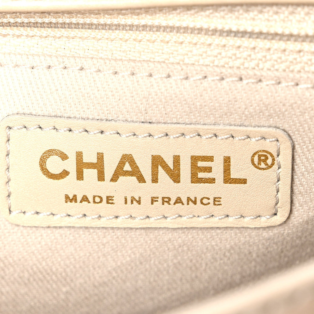 Glazed Calfskin Quilted Medium Bubble CC Flap Beige