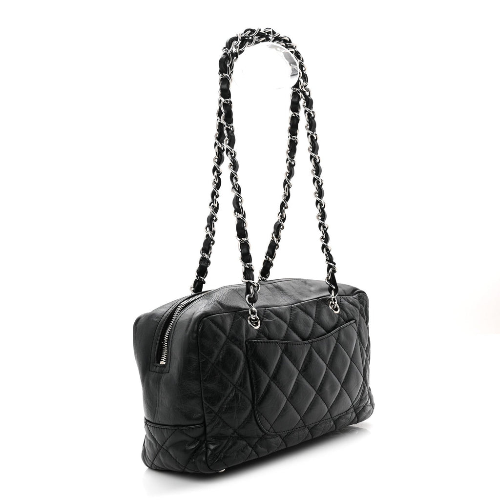 Aged Calfskin Quilted Cotton Club Bowler Black
