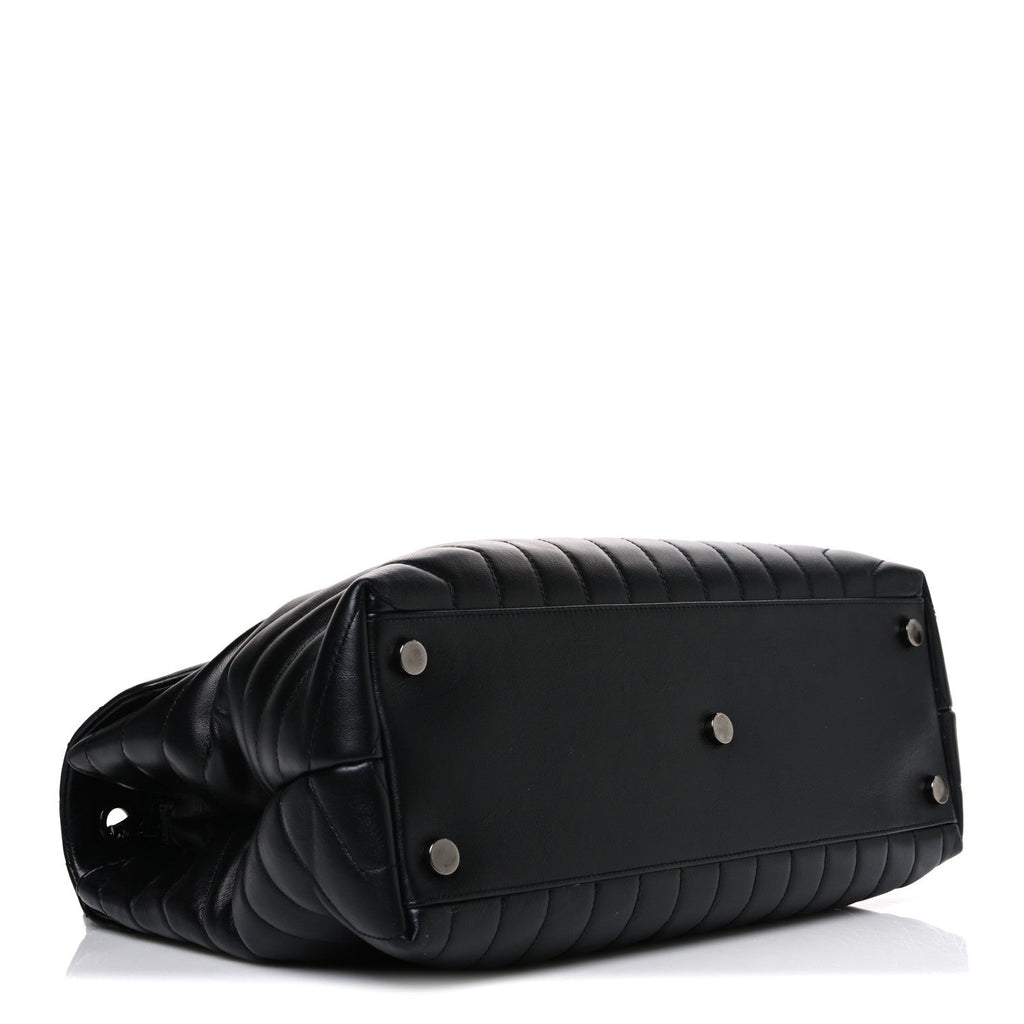 Calfskin Y Quilted Monogram Monochrome Large Loulou Chain Satchel Black