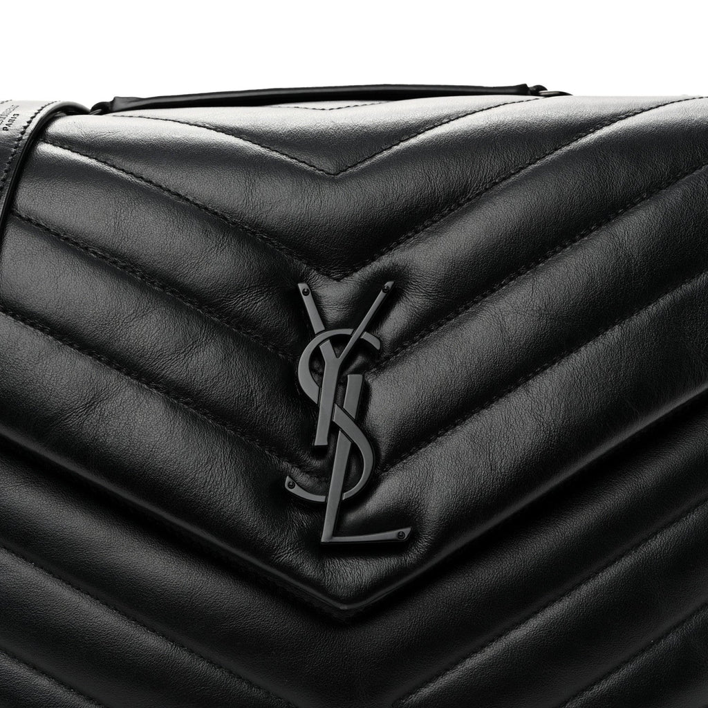 Calfskin Y Quilted Monogram Monochrome Medium Loulou Chain Satchel Black