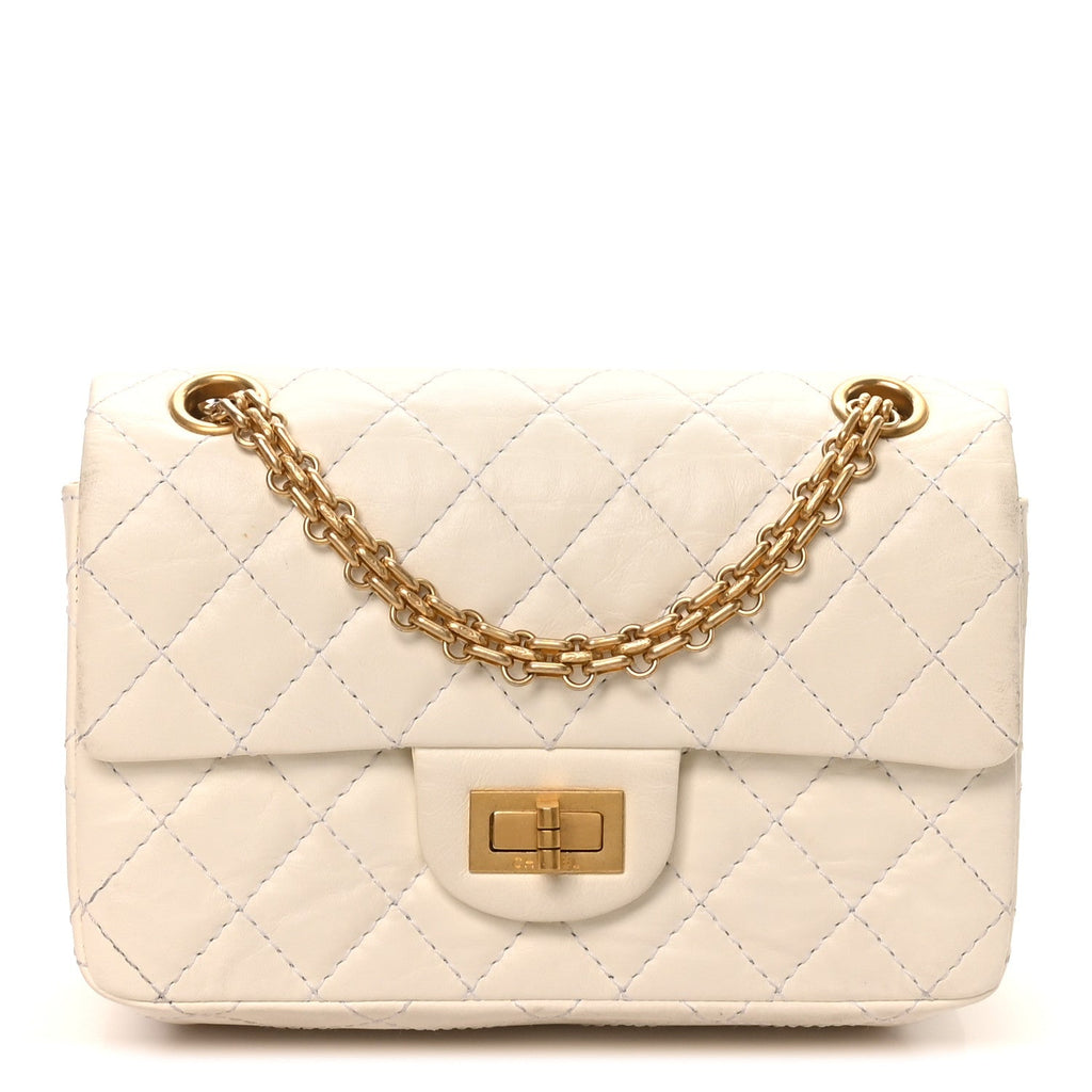 Aged Calfskin Quilted 2.55 Reissue Mini Flap White
