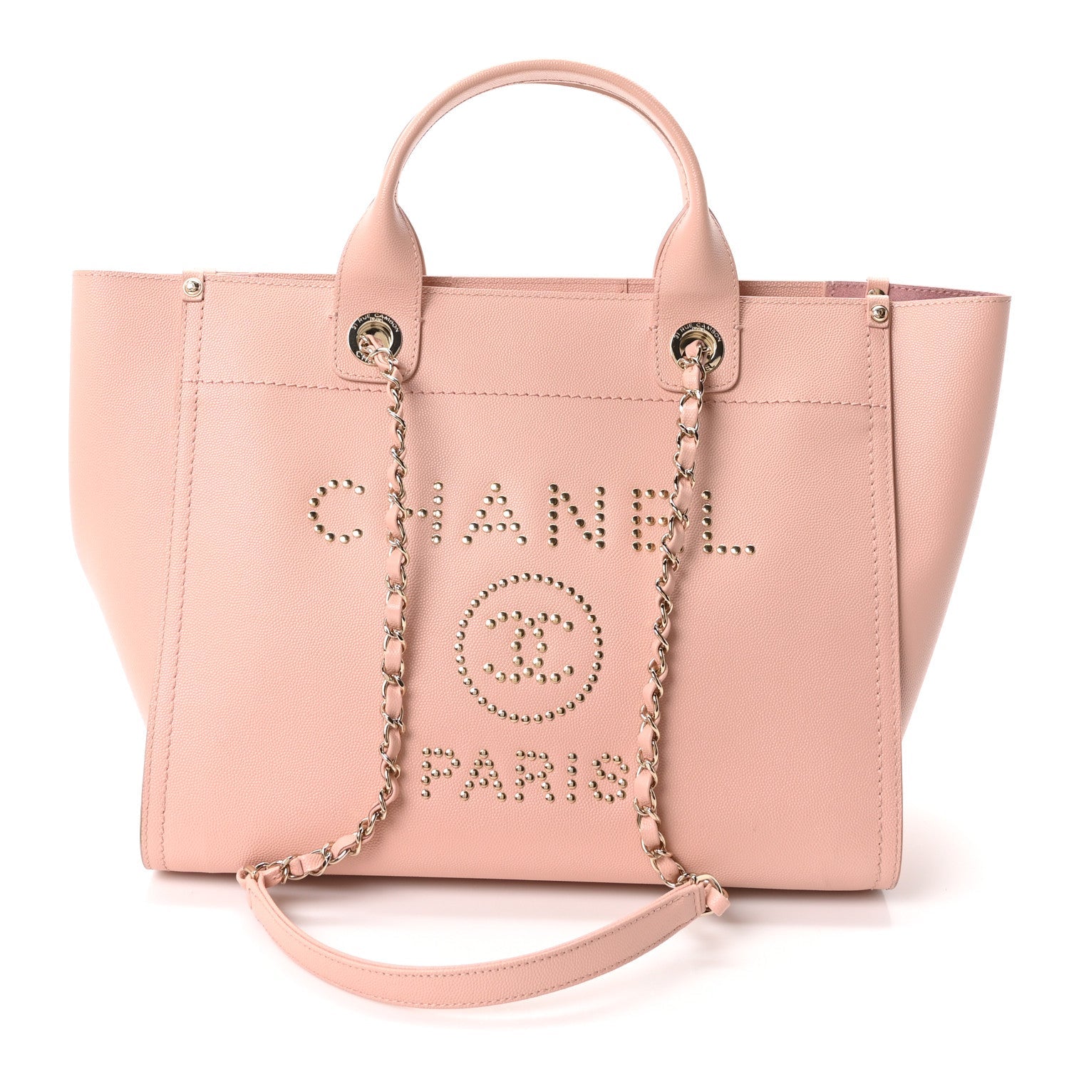 Caviar Small Studded Deauville Tote Light Pink
