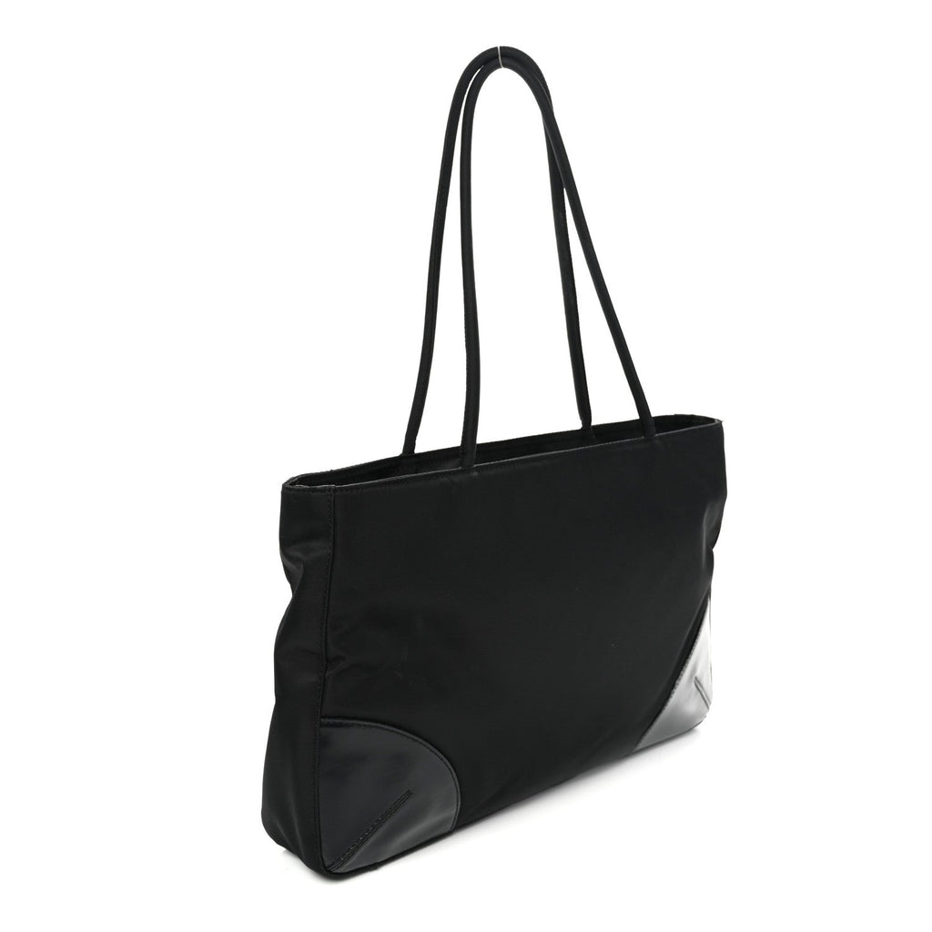 Tessuto Nylon Calfskin Shopping Tote Black