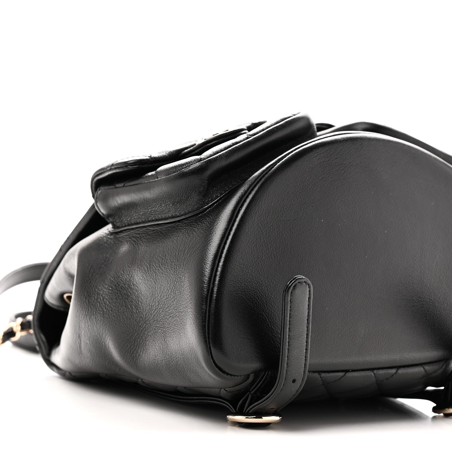 Calfskin Quilted Medium Duma Pockets Drawstring Backpack Black