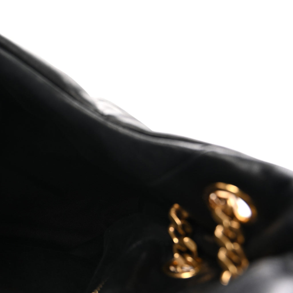 Lambskin Quilted Medium Loulou Puffer Monogram Chain Satchel Black