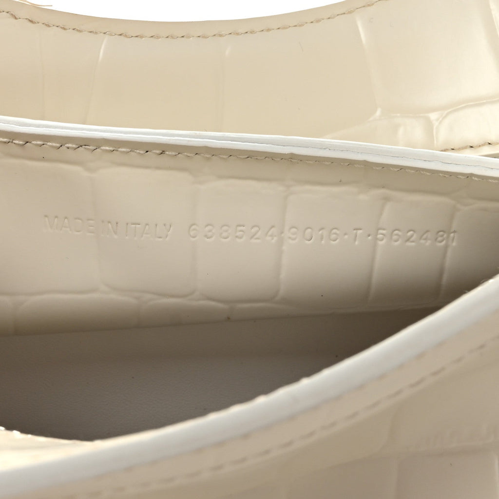 Semi Shiny Calfskin Crocodile Embossed Neo Classic Silver Hardware Nano City Crossbody White