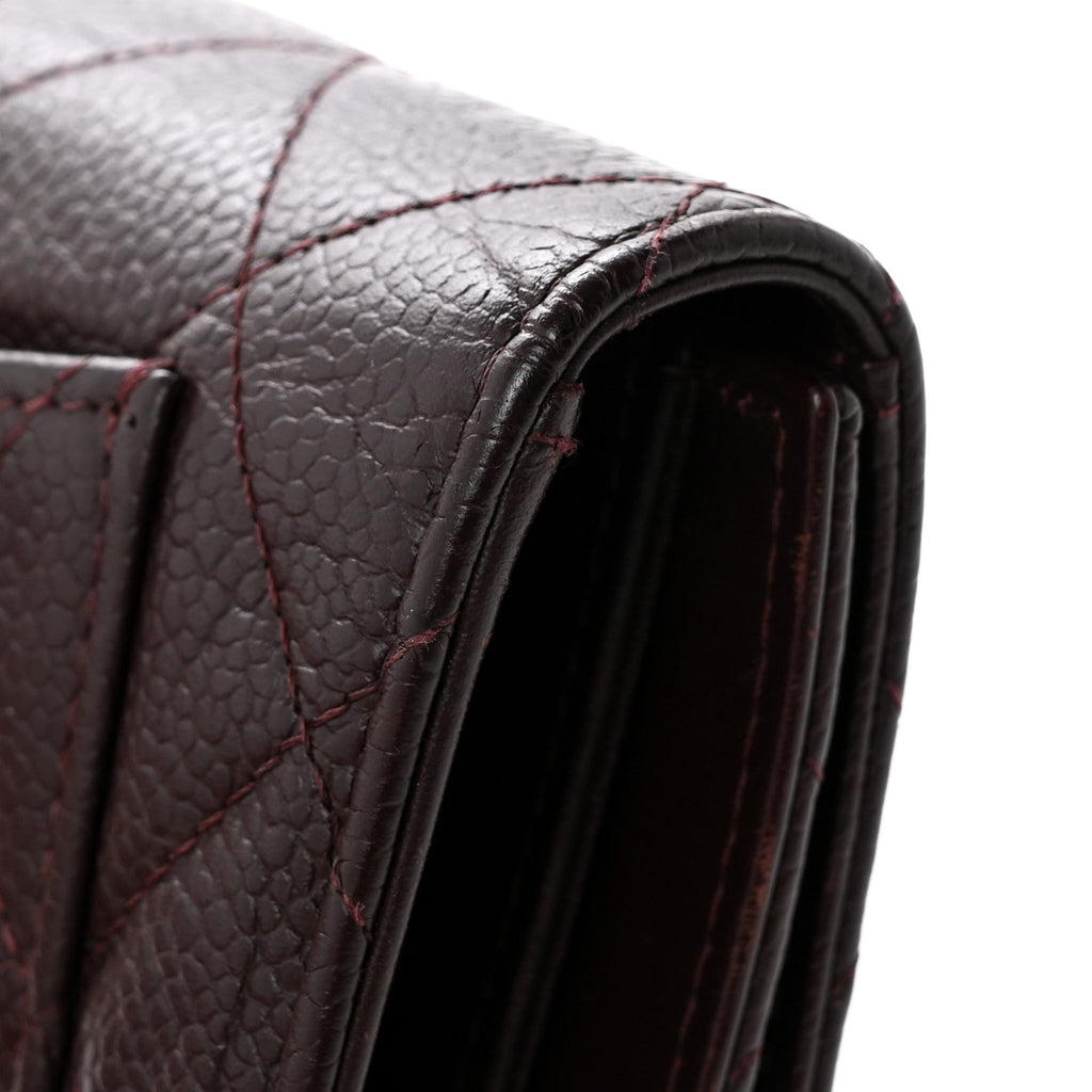 Caviar Quilted Large Flap Wallet Burgundy