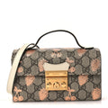 GG Supreme Monogram Berry Textured Dollar Calfskin Mini Padlock Top Handle Shoulder Bag Beige Ebony Light Copper Mystic White