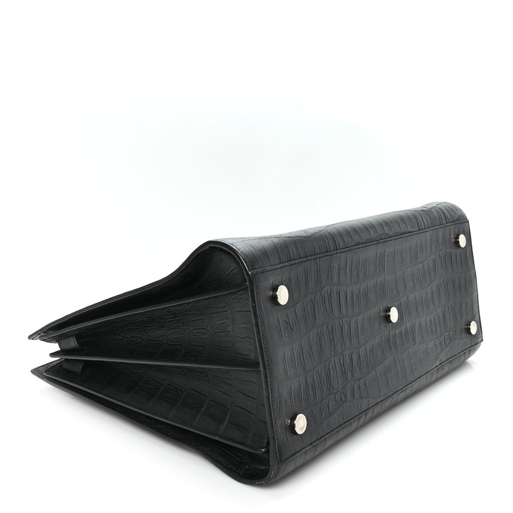 Calfskin Crocodile Embossed Large Sac De Jour Carryall Black