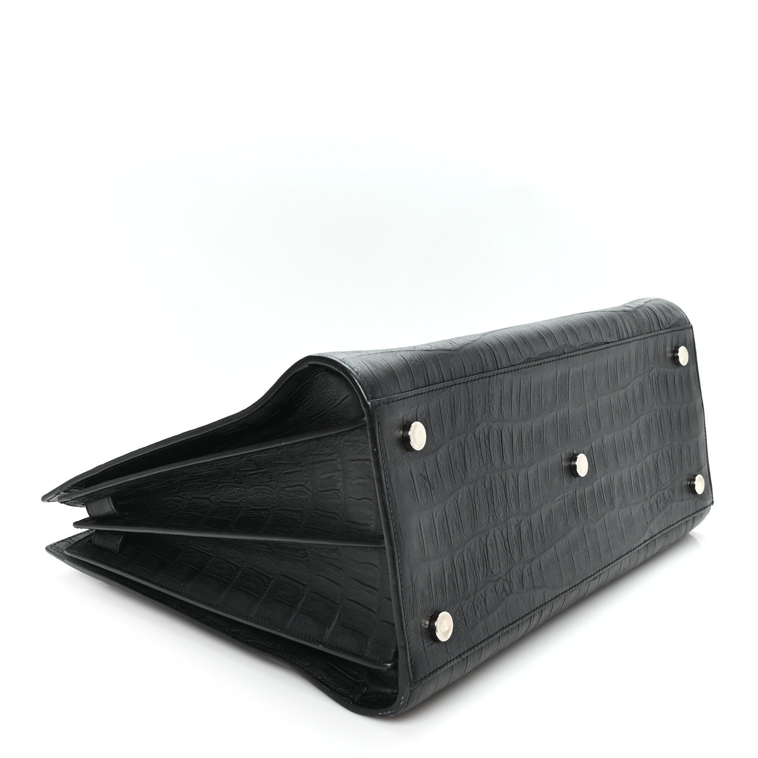 Calfskin Crocodile Embossed Large Sac De Jour Carryall Black