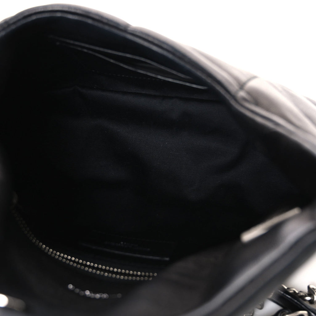 Lambskin Quilted Toy Loulou Puffer Monogram Chain Satchel Black
