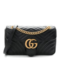 Calfskin Matelasse Small GG Marmont Shoulder Bag Black