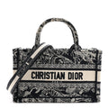 Canvas Embroidered Toile De Jouy Reverse Mini Book Tote With Strap Blue Multicolor
