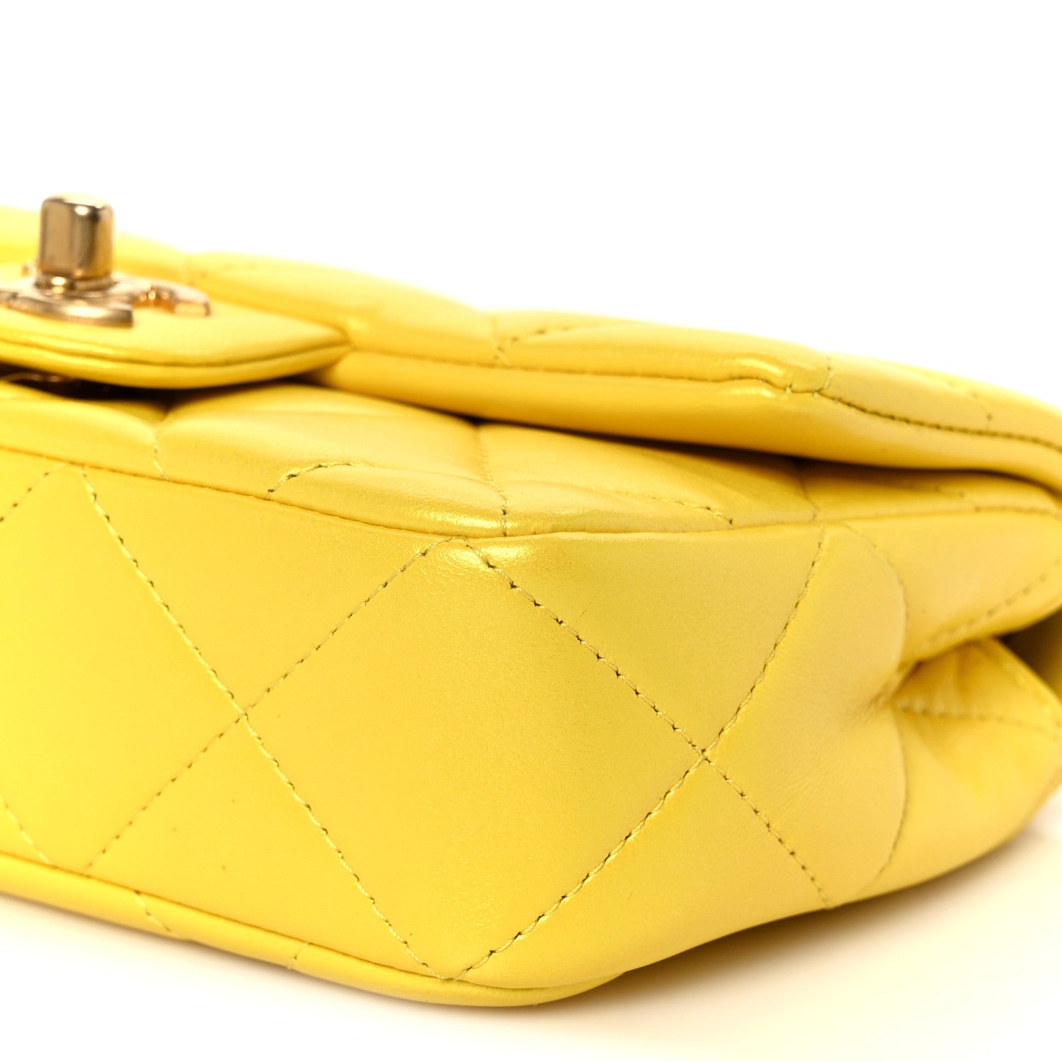 Pearly Lambskin Pearl Quilted Mini Flap Yellow