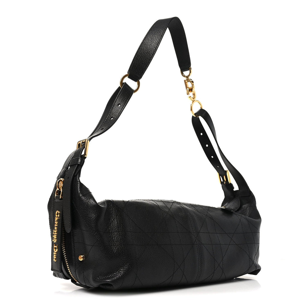 Shiny Grained Calfskin Macrocannage Medium D-Journey Bag Black