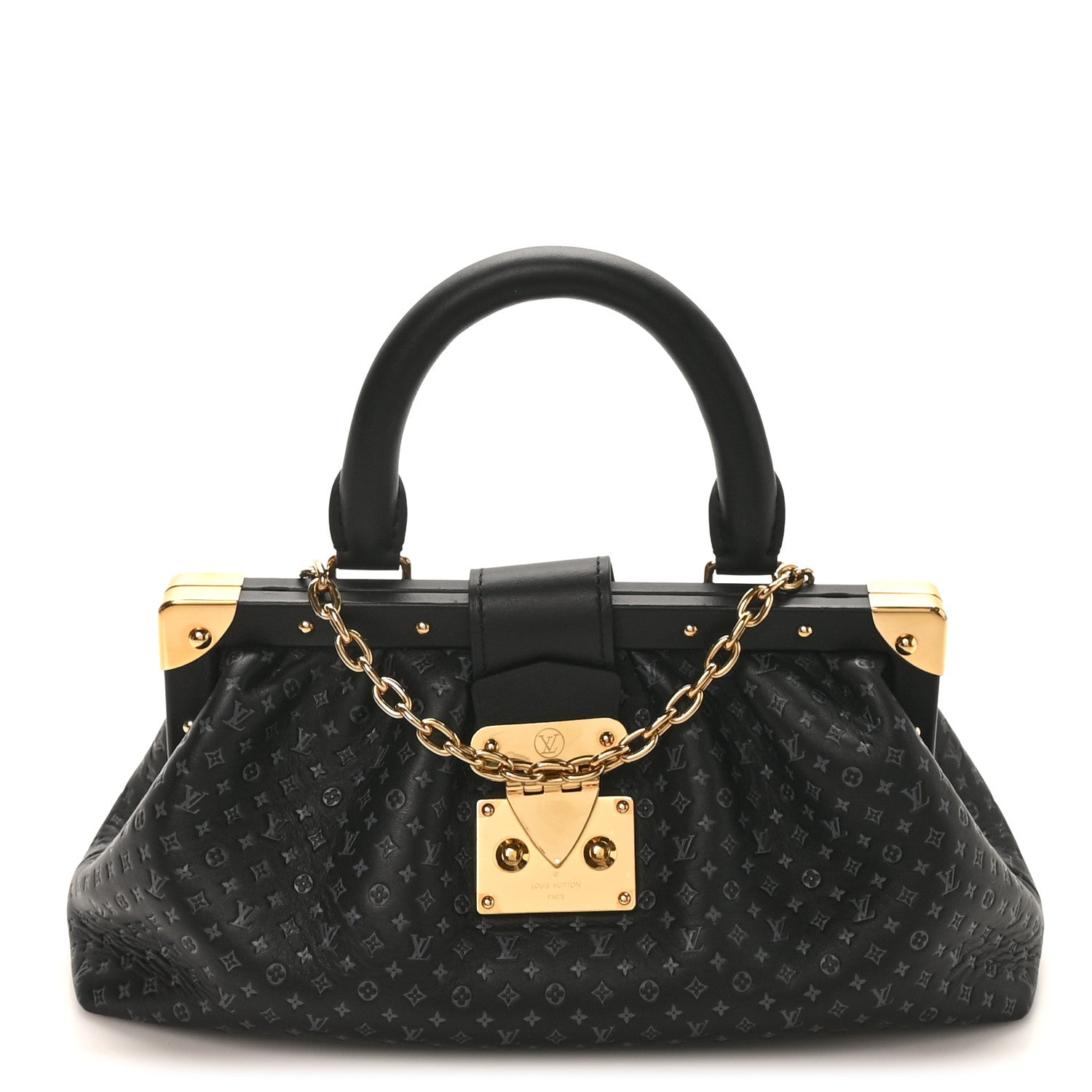 Calfskin Nanogram Embossed Clutch Black