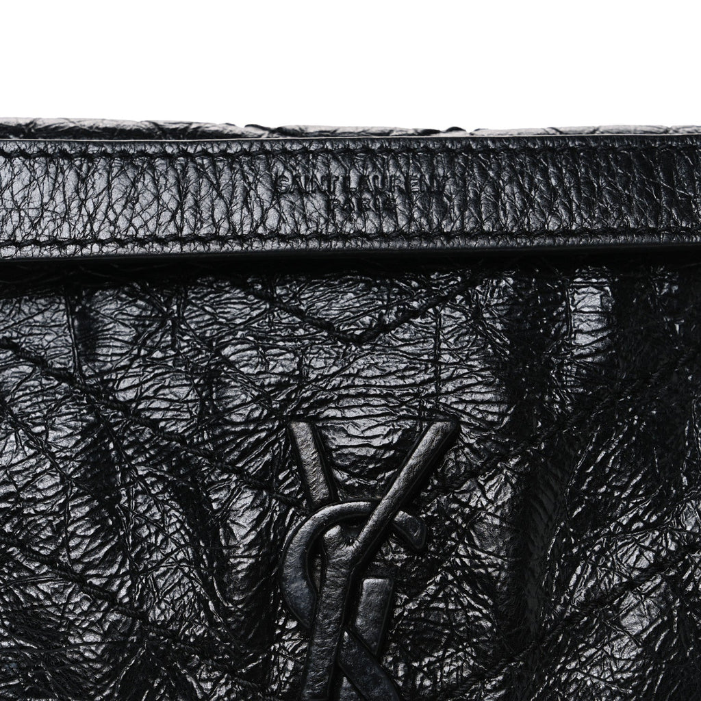 Crinkled Calfskin Matelasse Monogram Baby Niki Chain Satchel Black