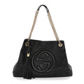 Pebbled Calfskin Medium Soho Chain Shoulder Bag Black