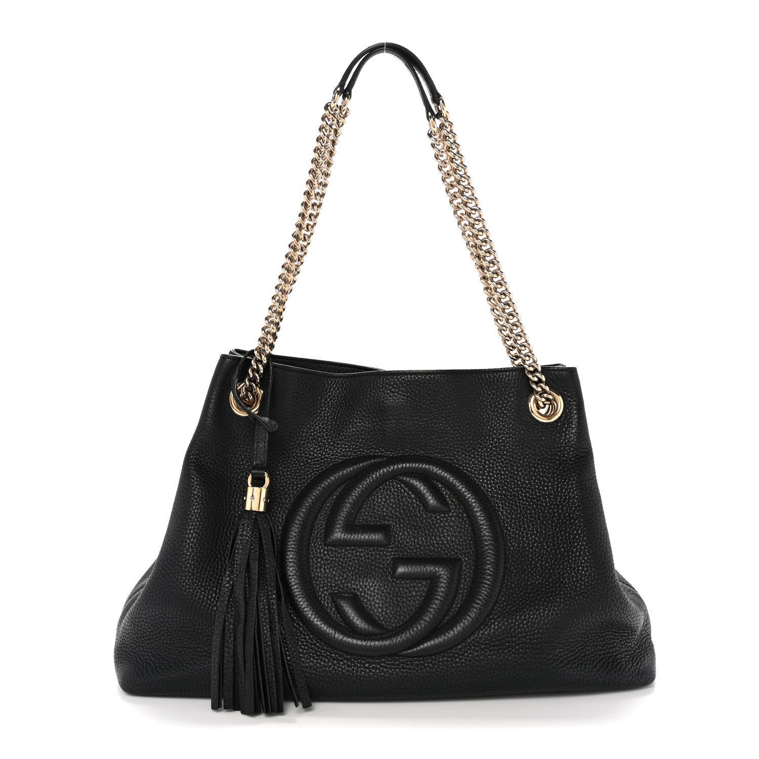Pebbled Calfskin Medium Soho Chain Shoulder Bag Black
