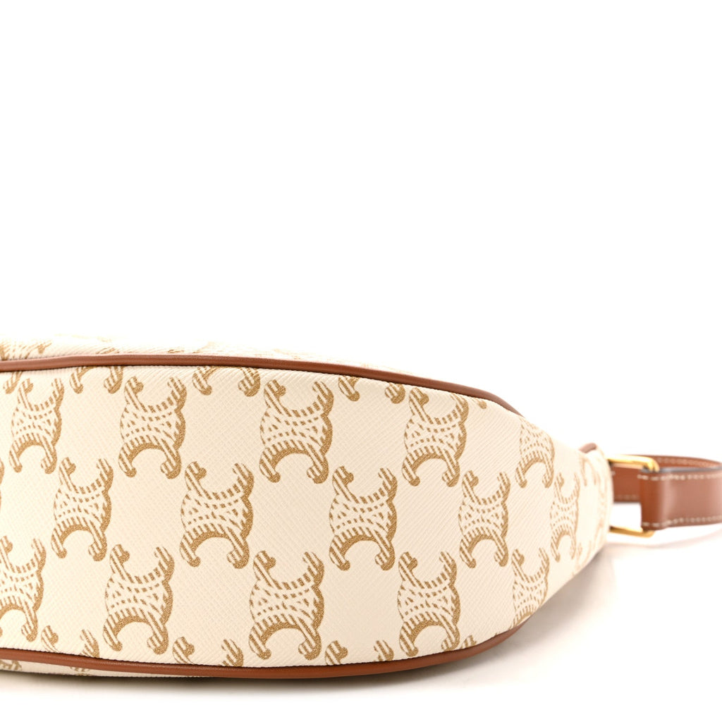 Canvas Calfskin Ava Triomphe Shoulder Bag White