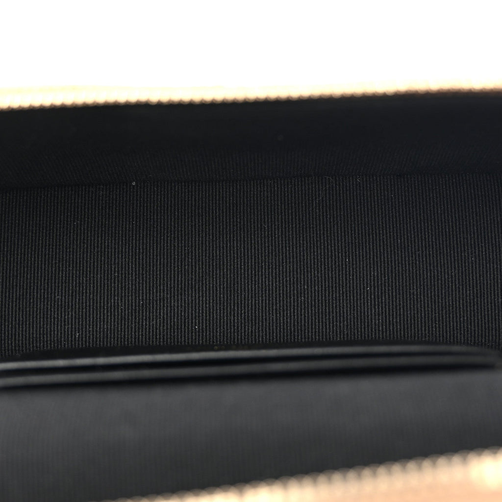 Suede Calfskin Shiny Lambskin Quilted Top Handle Slim Vanity Case With Chain Beige Black