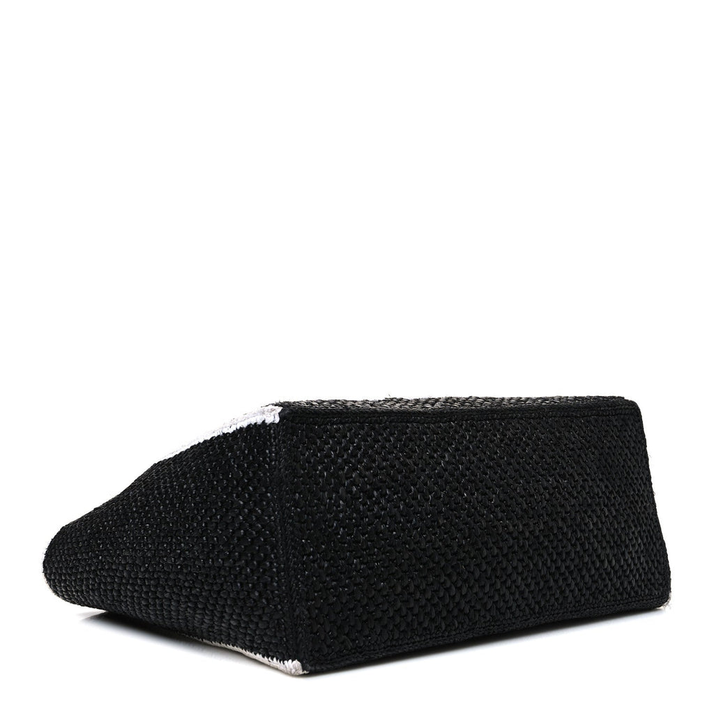 Raffia Large Paula's Ibiza Logo Tote Black White