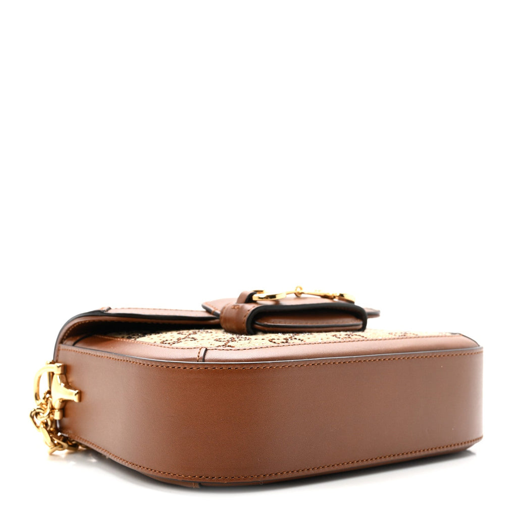 New Canvas Charisma Calfskin Crystal GG Monogram Mini Horsebit 1955 Shoulder Bag Camel Ebony