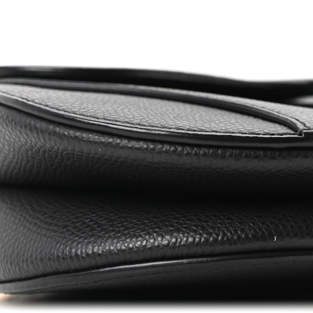 Grained Calfskin Mini Saddle Bag Black