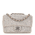 Suede Calfskin Crystal Mini Flap Silver