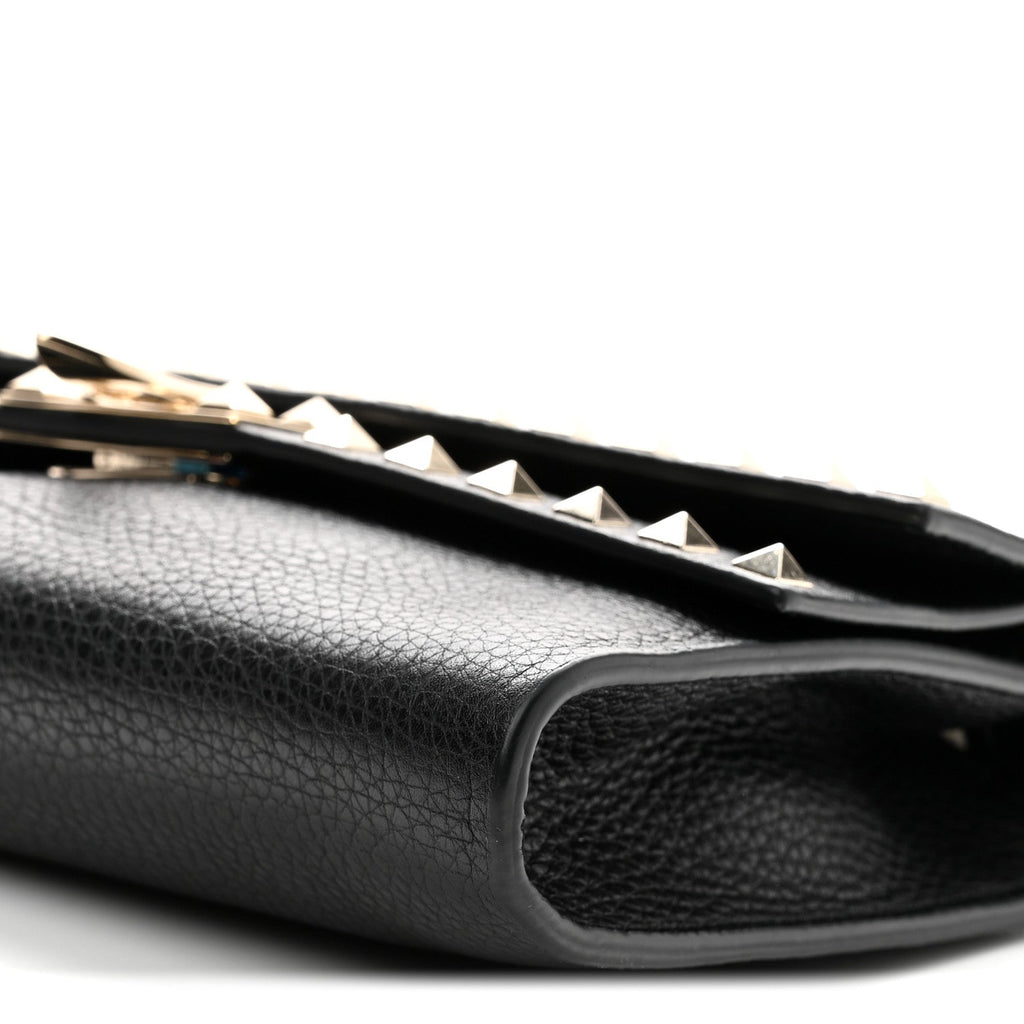 Pebbled Calfskin Rockstud Double Flap Crossbody Bag Black