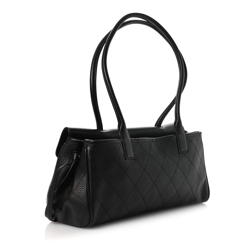 Grained Calfskin Stitched Urban Essentials Small Shopping Bag Black