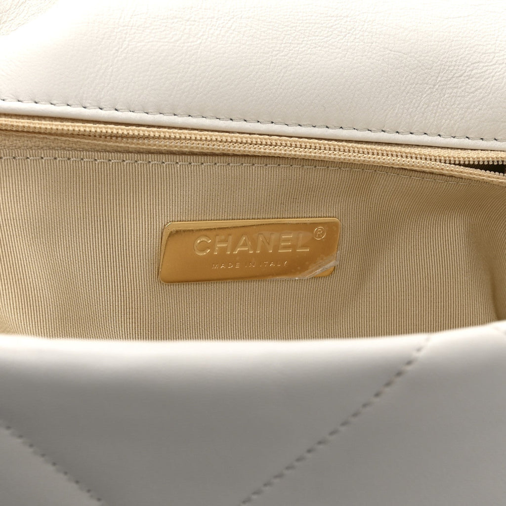 Goatskin Quilted Large Chanel 19 Flap White