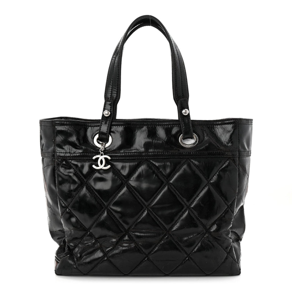 Vinyl Quilted Large Paris Biarritz Tote Black