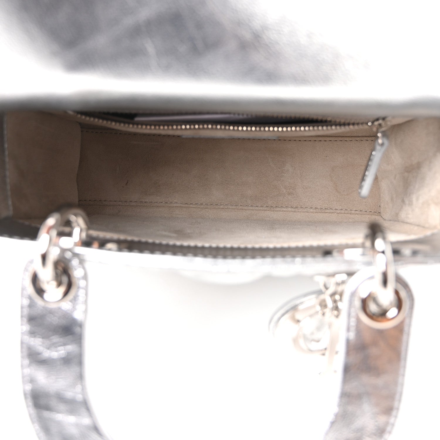 Metallic Grained Calfskin Cannage Small Lucky Badges My Lady Dior Silver