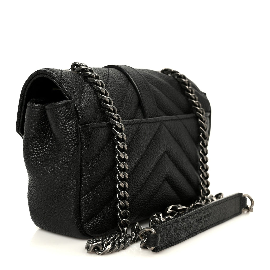Grained Calfskin Matelasse Chevron Classic Monogram Baby Chain Bag Black